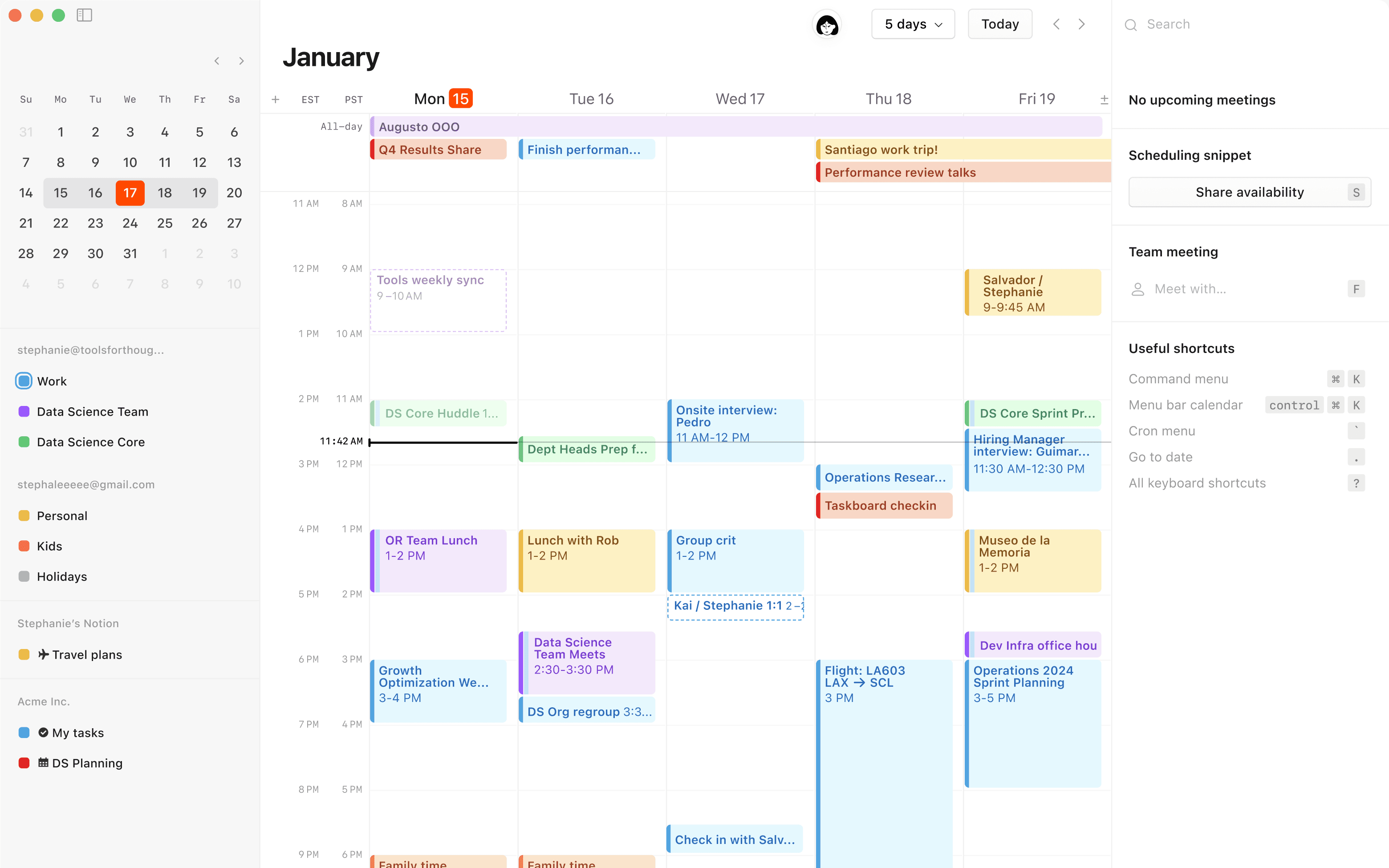 Une capture d’écran de Notion Calendar sur desktop