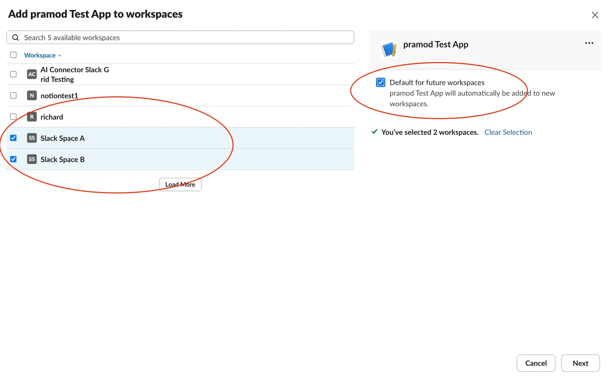aide : sélectionner les espaces de travail Slack pour Grid