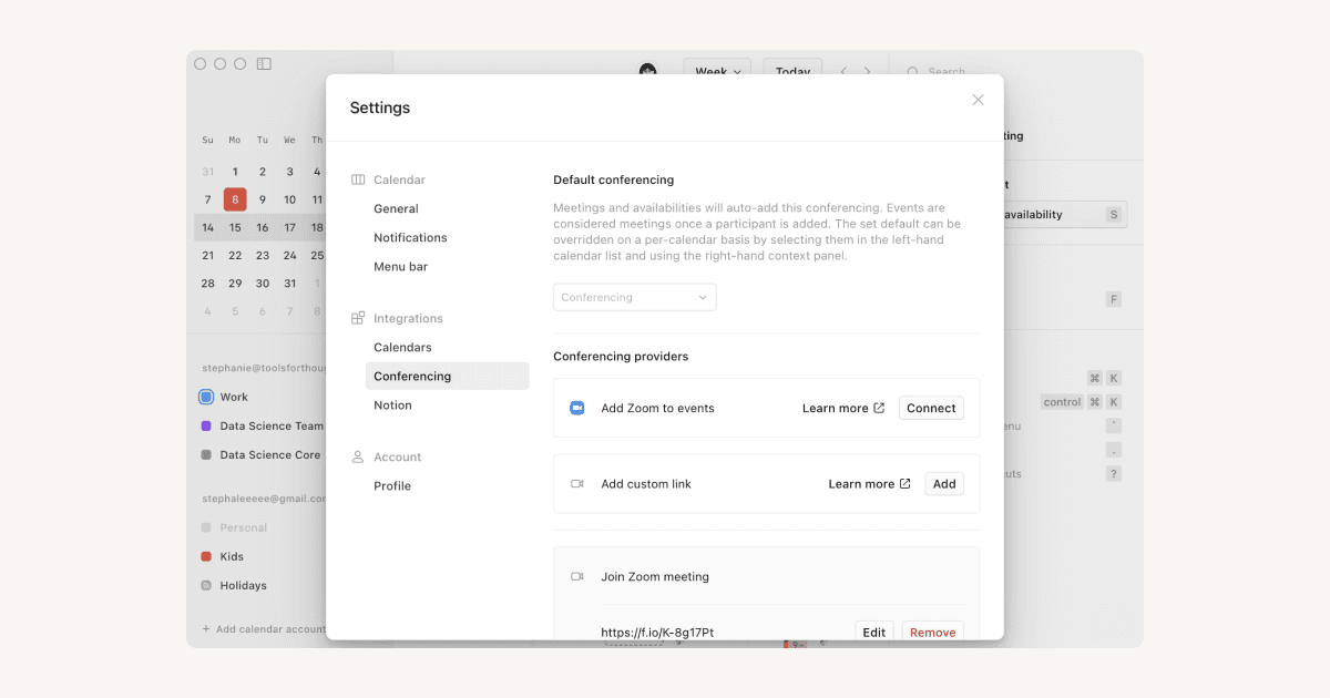 HC: Notion Calendar conferencing connections and API