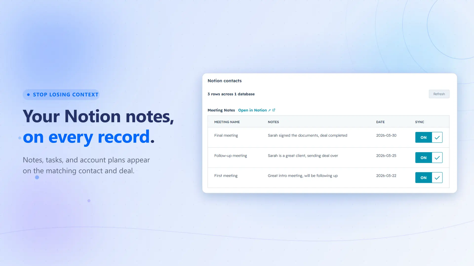 Stop losing sales context in Notion. Sync to HubSpot in 5 mins.