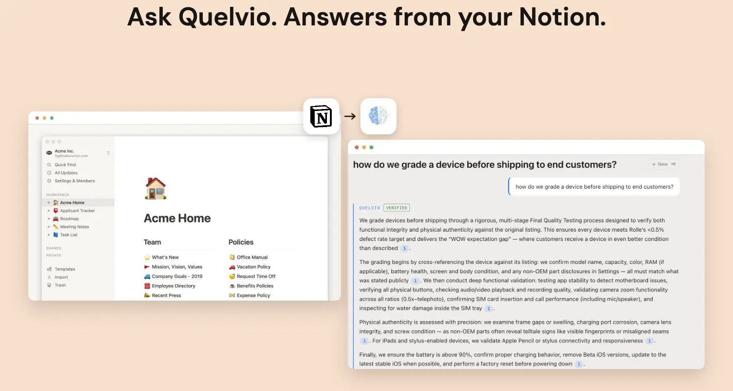 Turn your Notion workspace into a queryable source for your company's brain.
