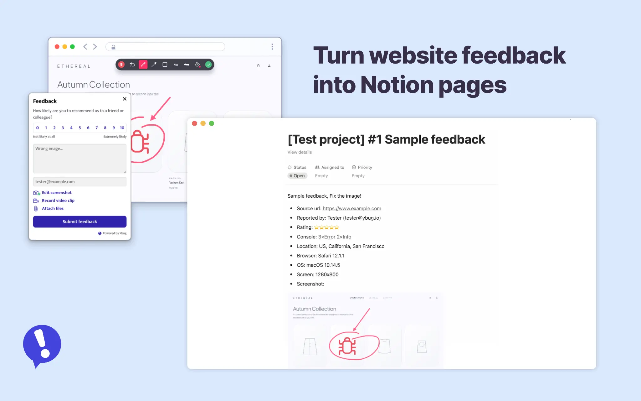 Send visual website feedback and bug reports directly to Notion.