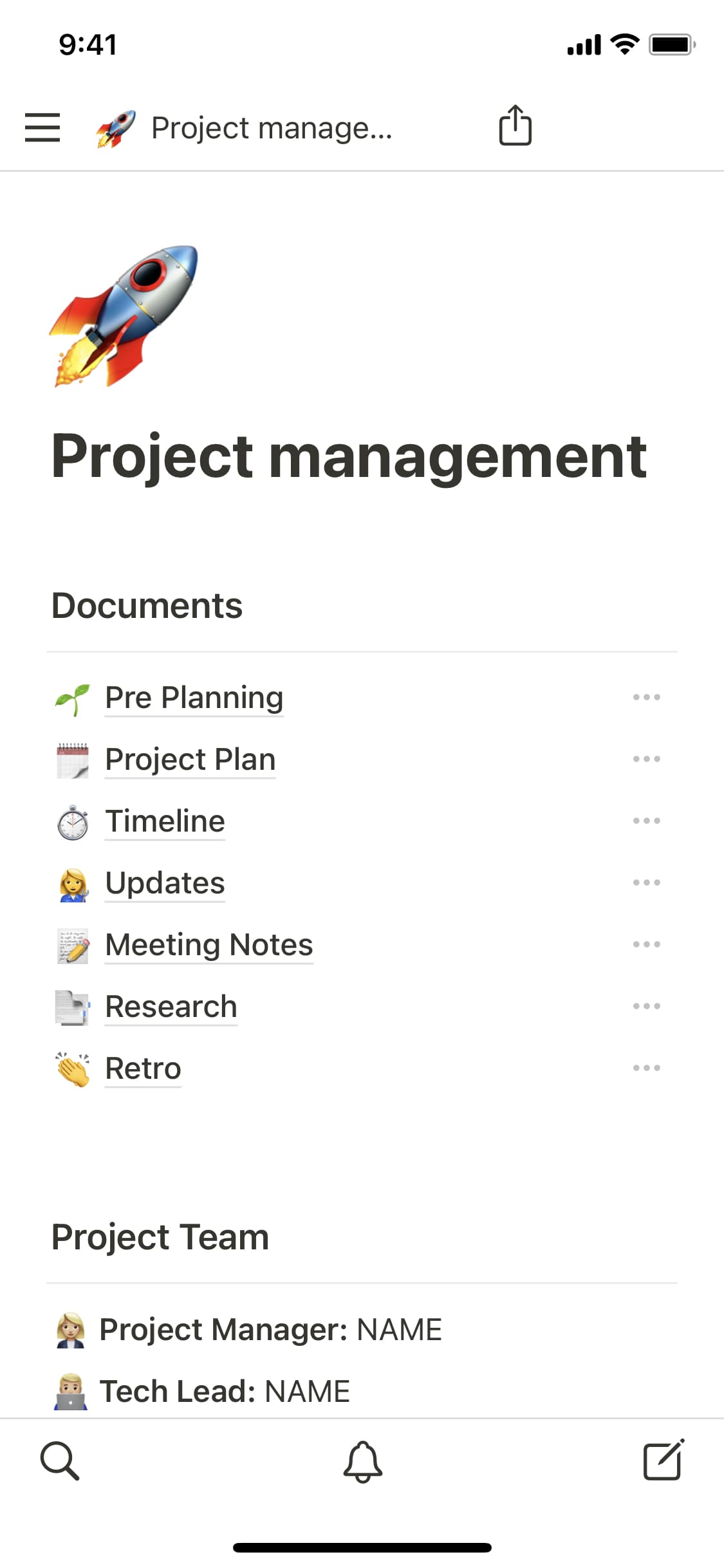 A screenshot of Notion's mobile app